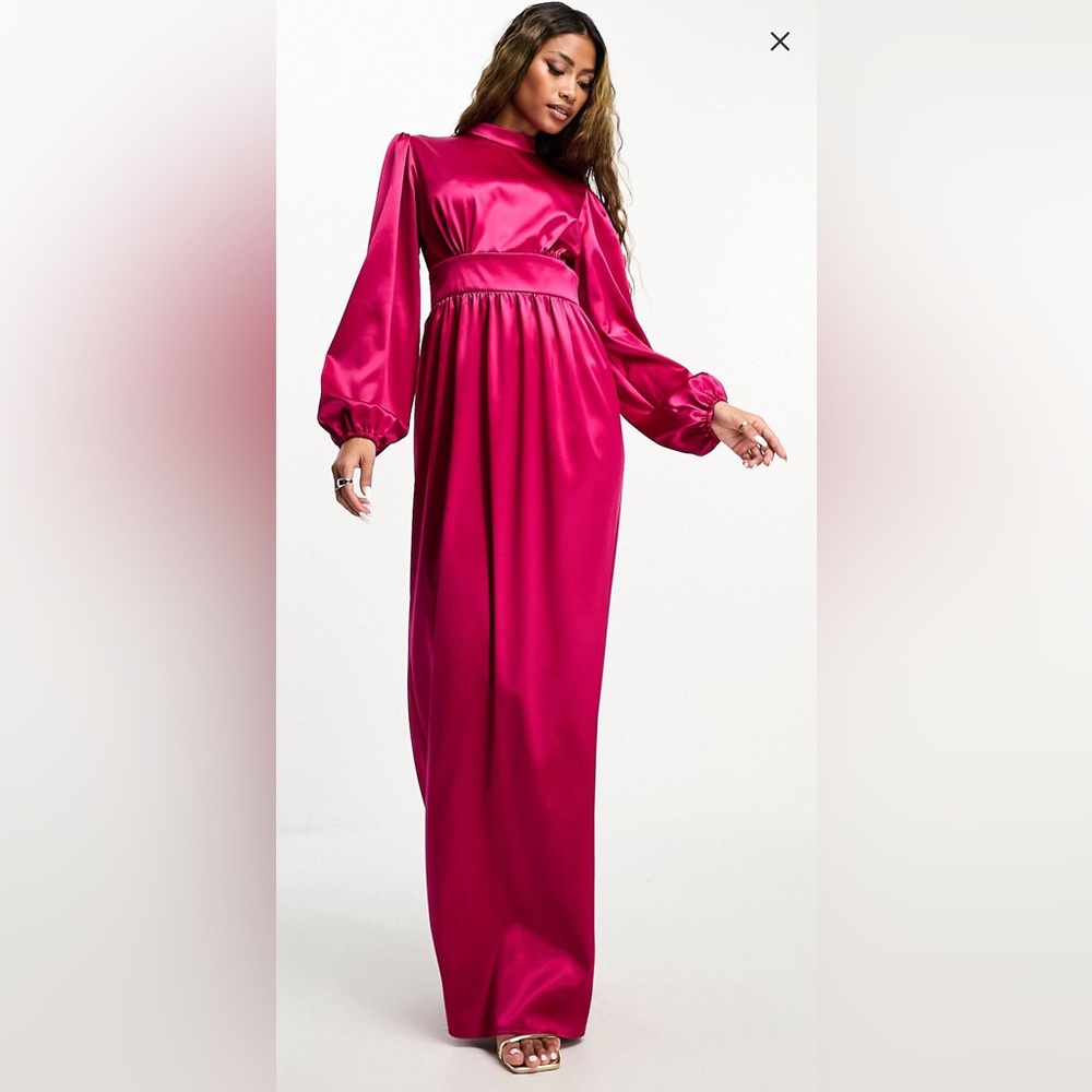 Flounce London Balloon Sleeve Maxi Dress in Fuschia